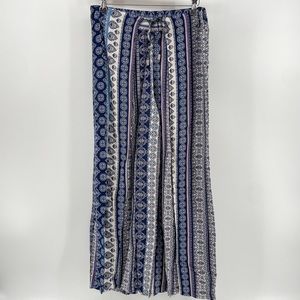 Love Tree Womens Flowy Pants Blue Geometric Bohemian M